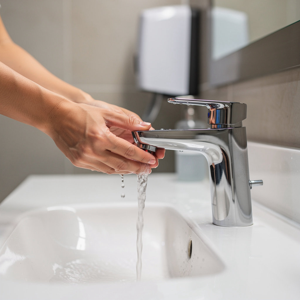 Clean and modern public restroom facilities at Santa Maria Public Airport terminal